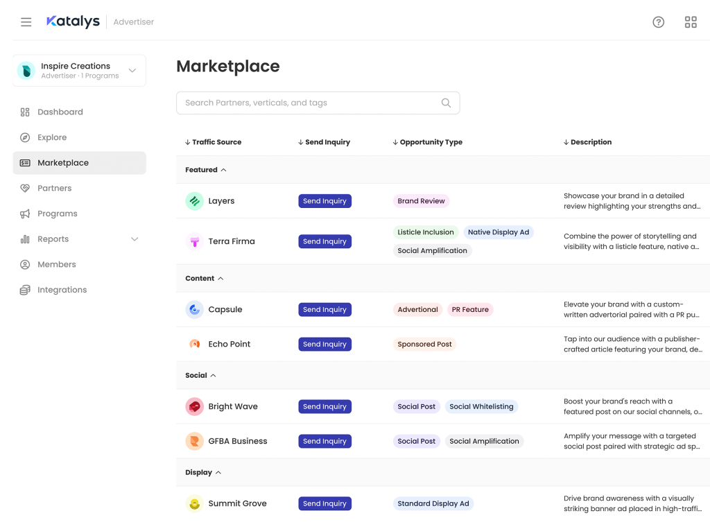 marketplace section